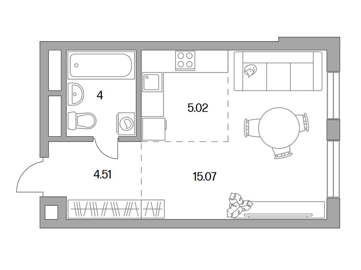Планировка: Студия 28.60 м² в новостройке Новая Алексеевская роща