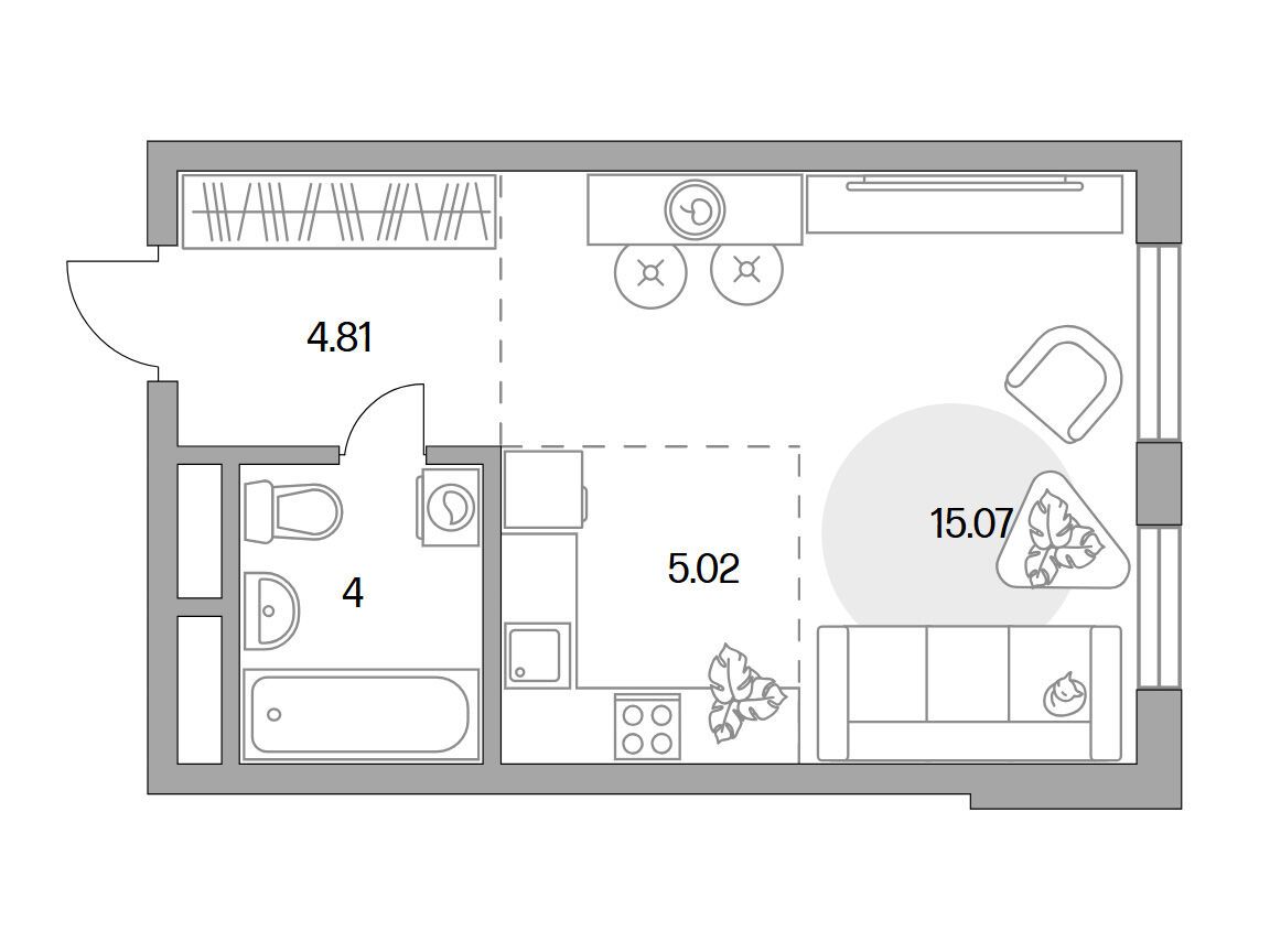 Планировка: Студия 28.90 м² в новостройке Новая Алексеевская роща