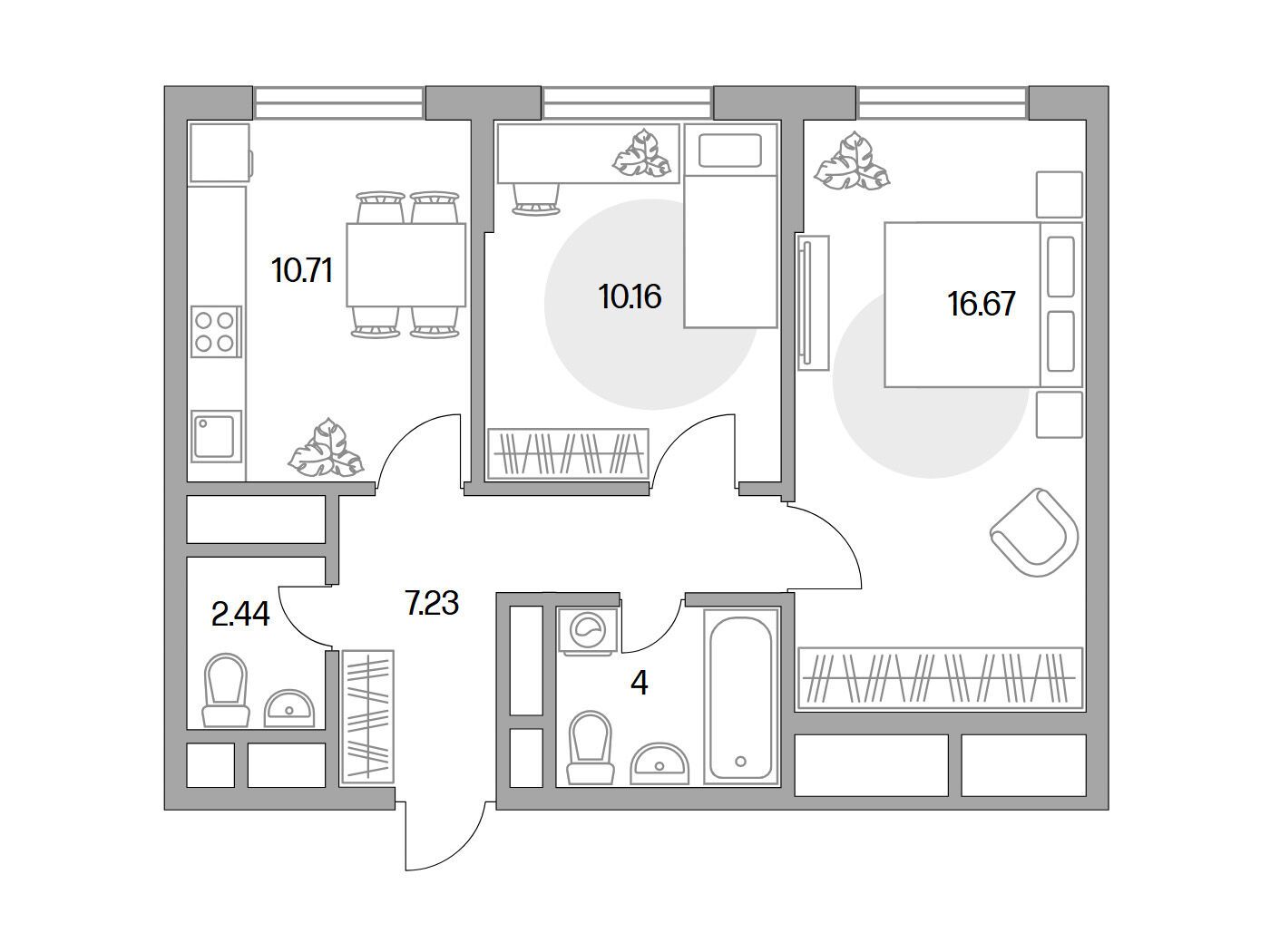 Планировка: 2-комн. квартира 51.21 м² в новостройке Новая Алексеевская роща