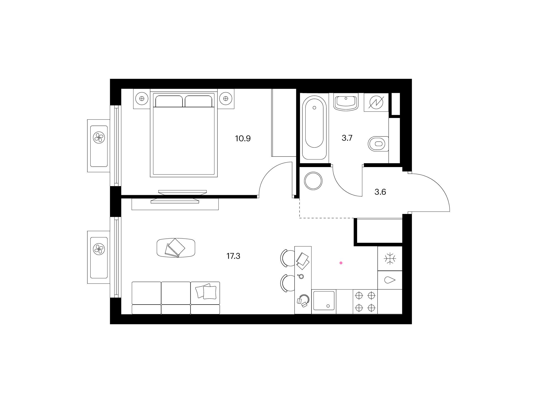 Планировка: 1-комн. квартира 35.50 м² в новостройке ЖК Белая Дача парк