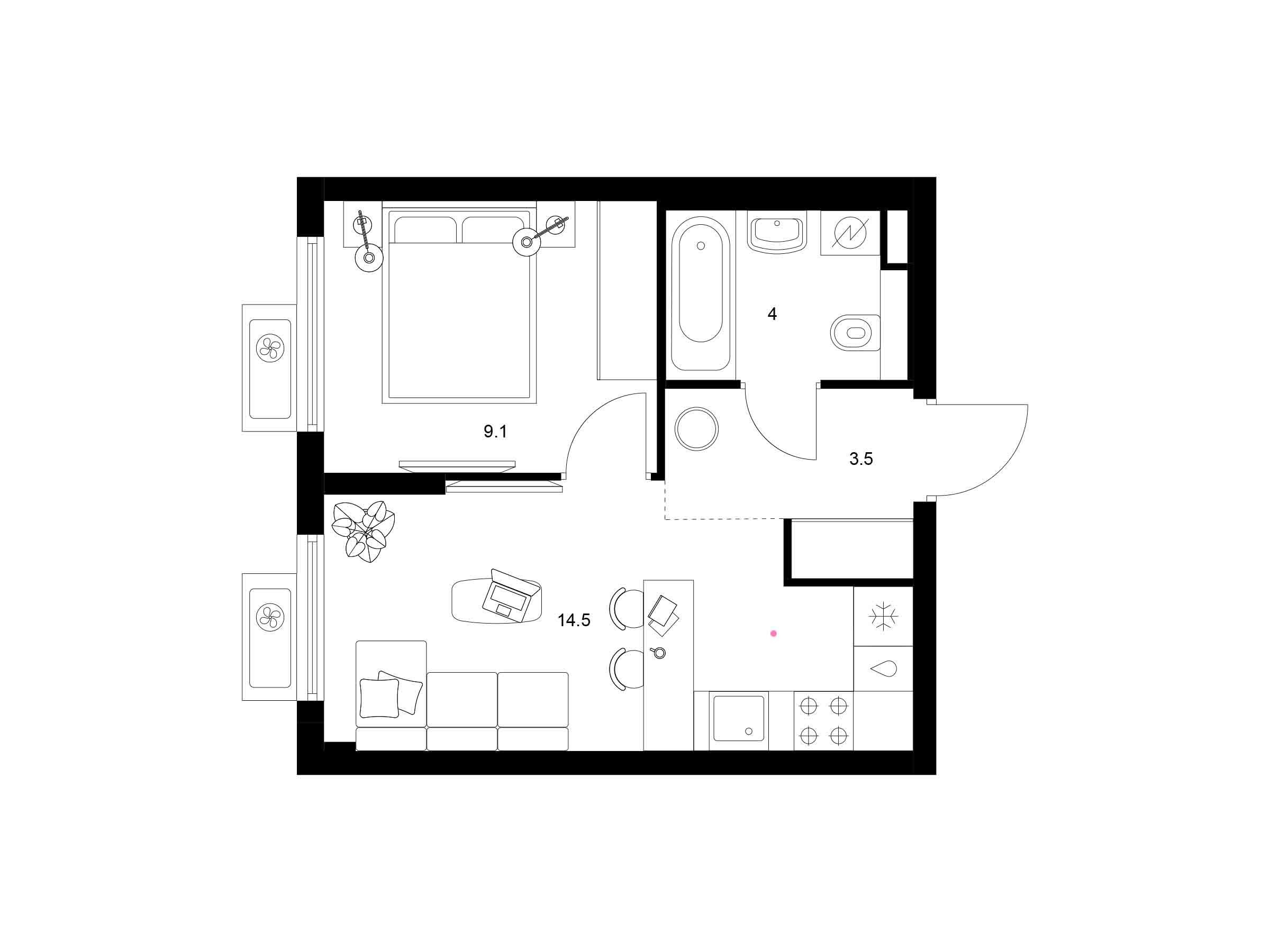 Планировка: 1-комн. квартира 31.10 м² в новостройке ЖК Белая Дача парк