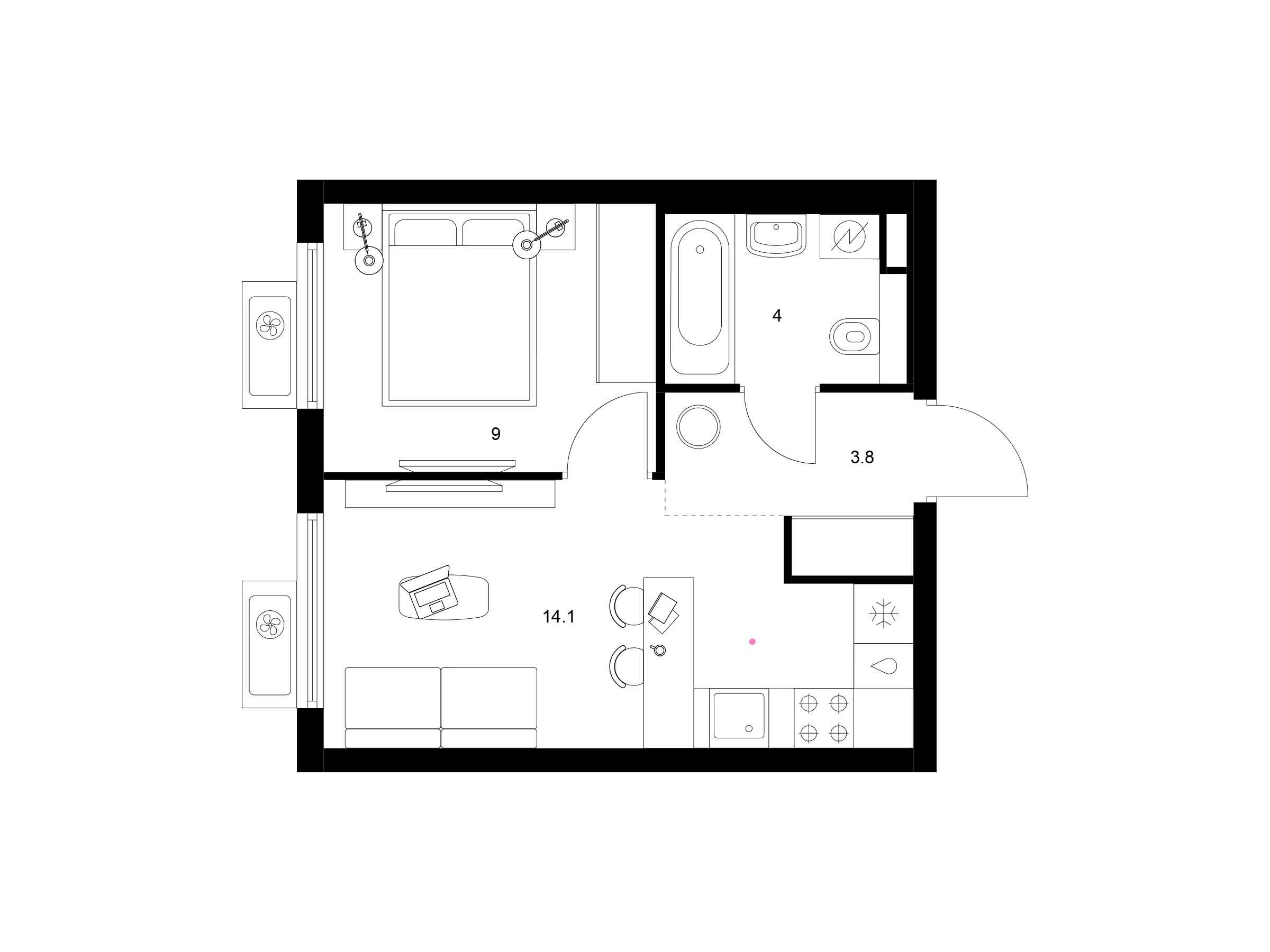 Планировка: 1-комн. квартира 30.90 м² в новостройке Белая Дача парк