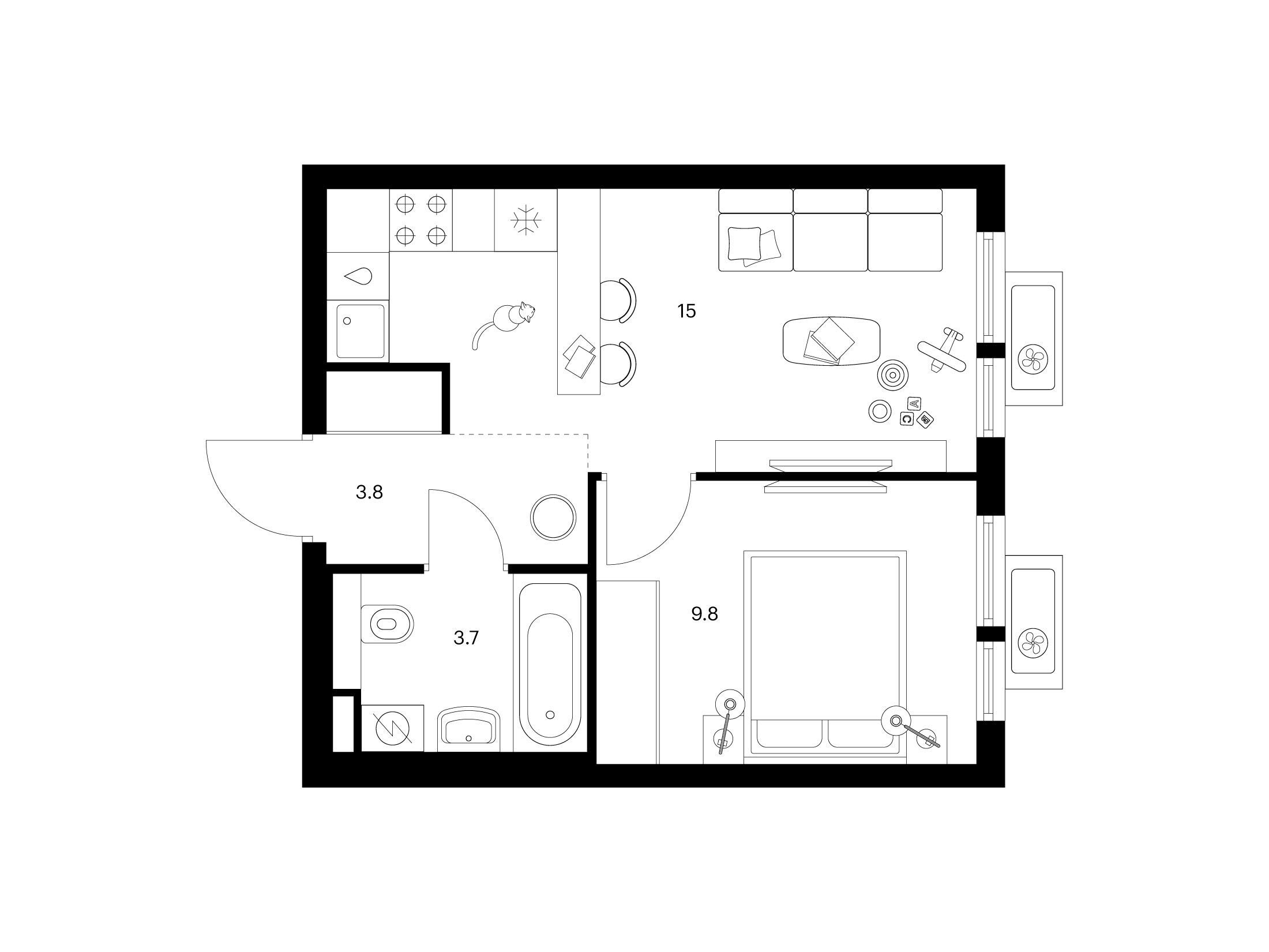 Планировка: 1-комн. квартира 32.30 м² в новостройке Белая Дача парк