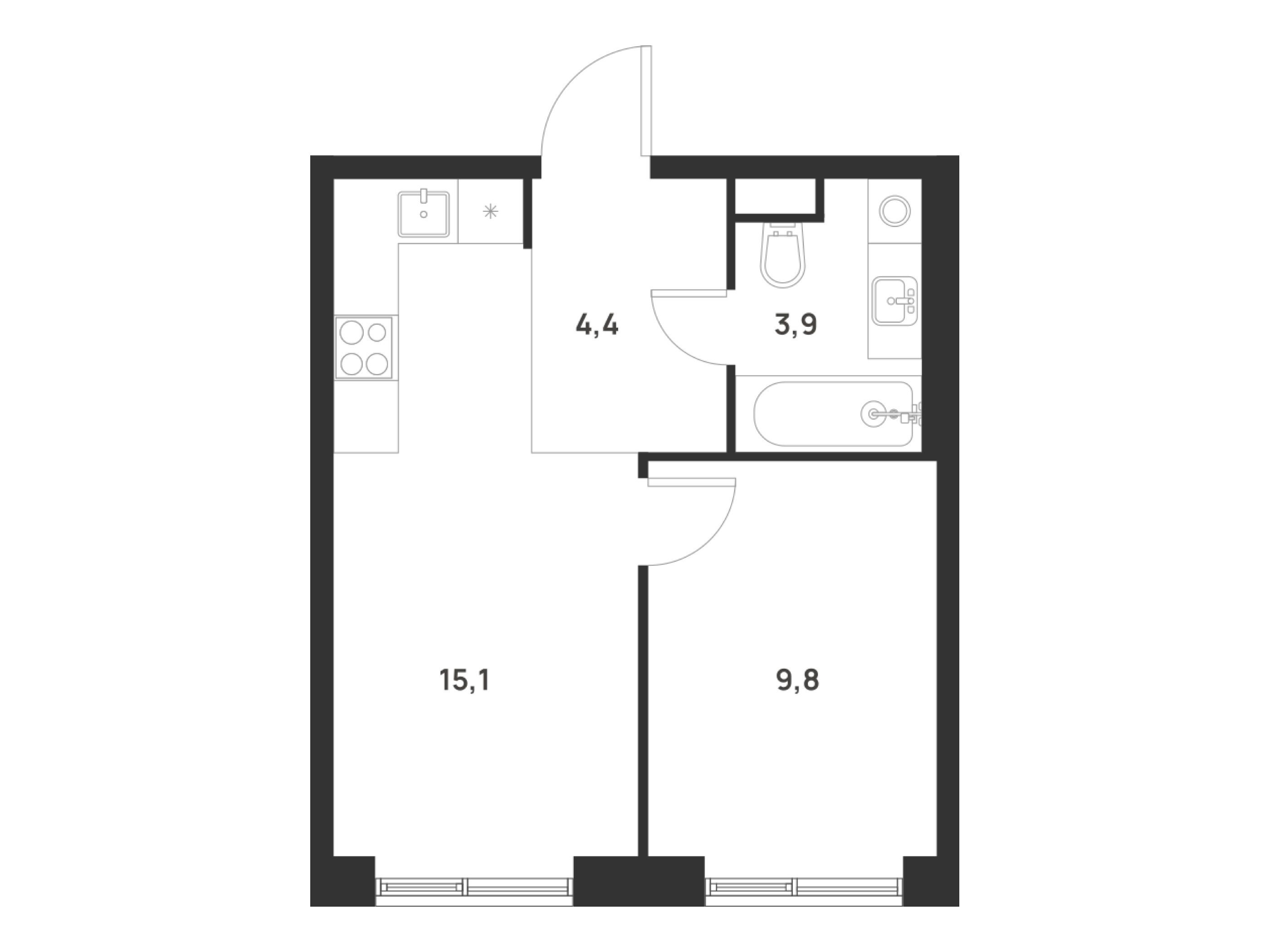 Планировка: 1-комн. квартира 33.20 м² в новостройке Форевиль