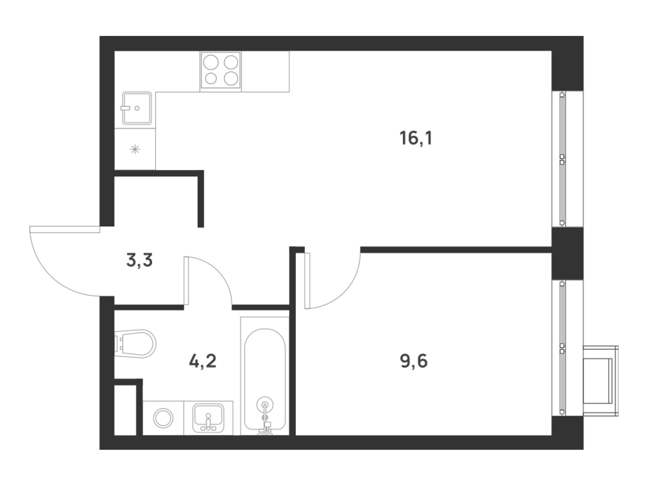 Планировка: 1-комн. квартира 33.20 м² в новостройке ЖК Форевилль