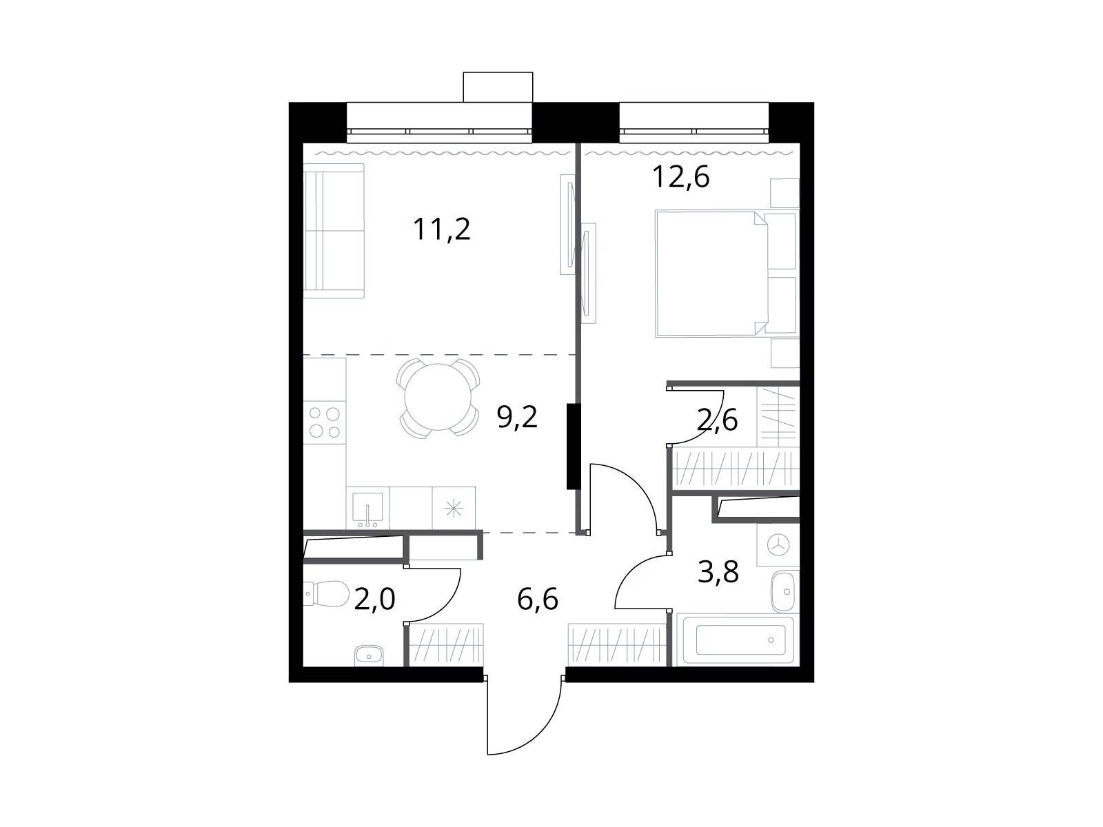Планировка: 2-комн. квартира 48.00 м² в новостройке ЖК 1-й Саларьевский (Первый Саларьевский)