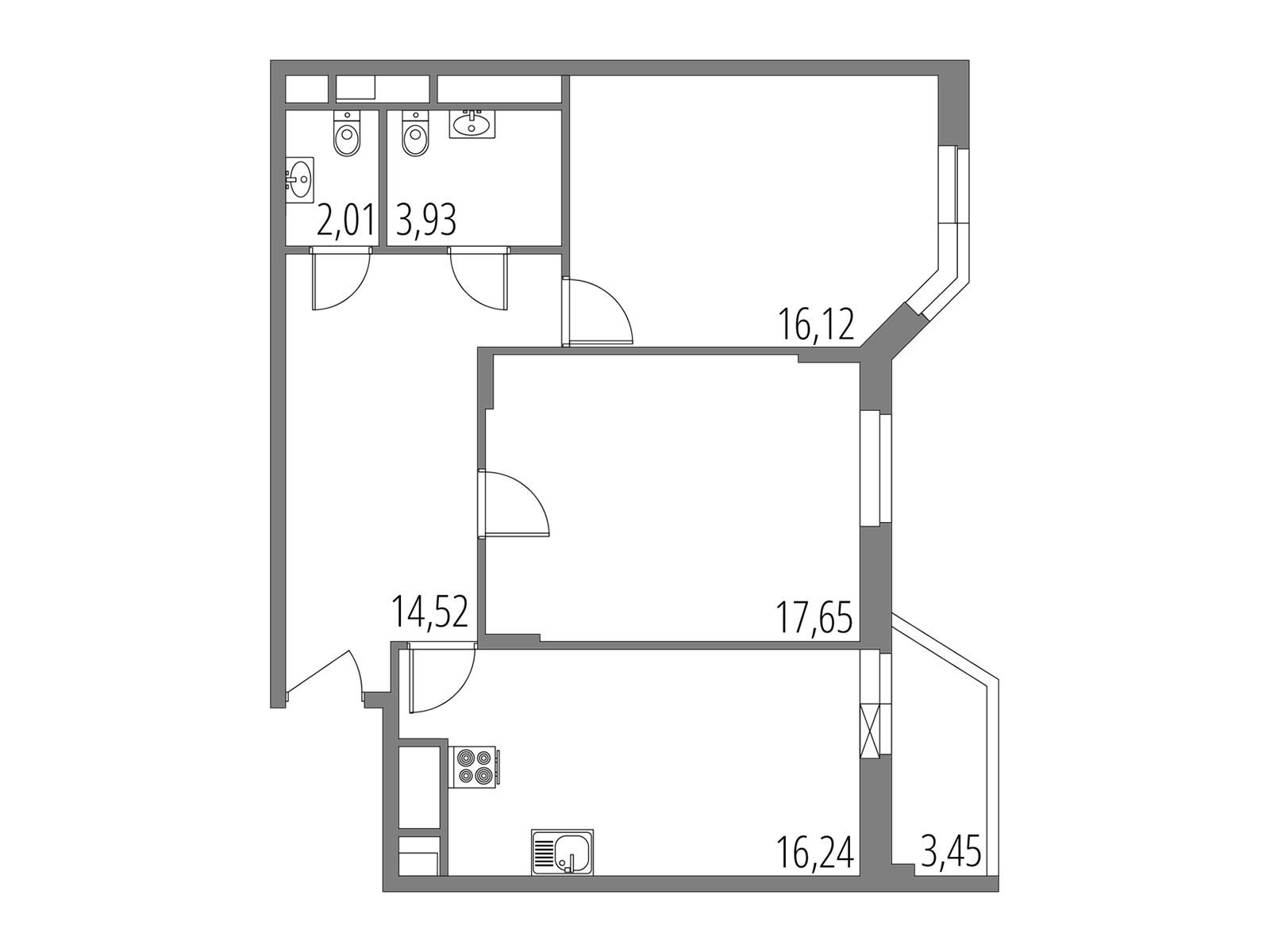 Планировка: 3-комн. квартира 72.20 м² в новостройке ЖК Внуково Парк