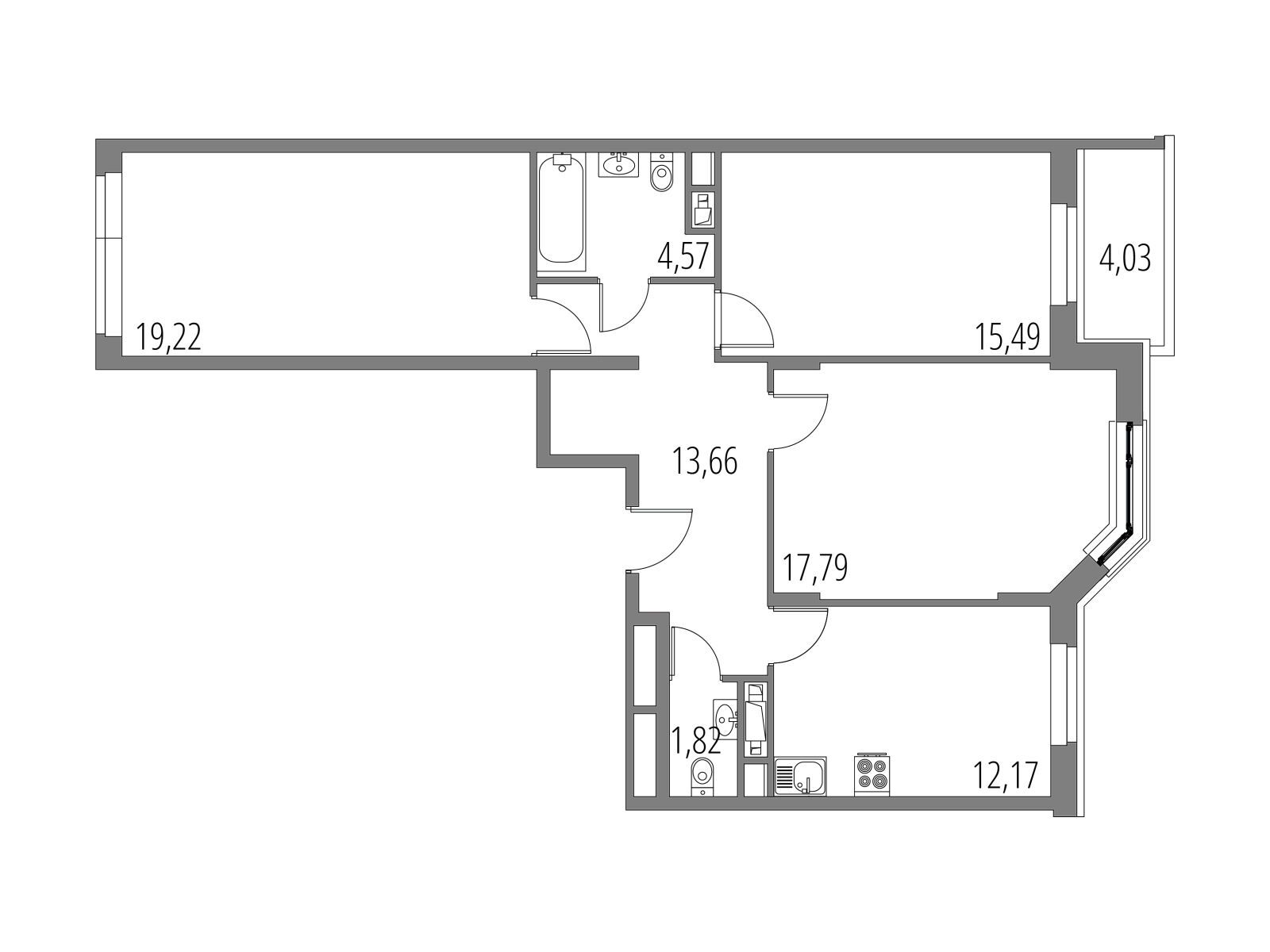 Планировка: 3-комн. квартира 86.74 м² в новостройке ЖК Внуково Парк