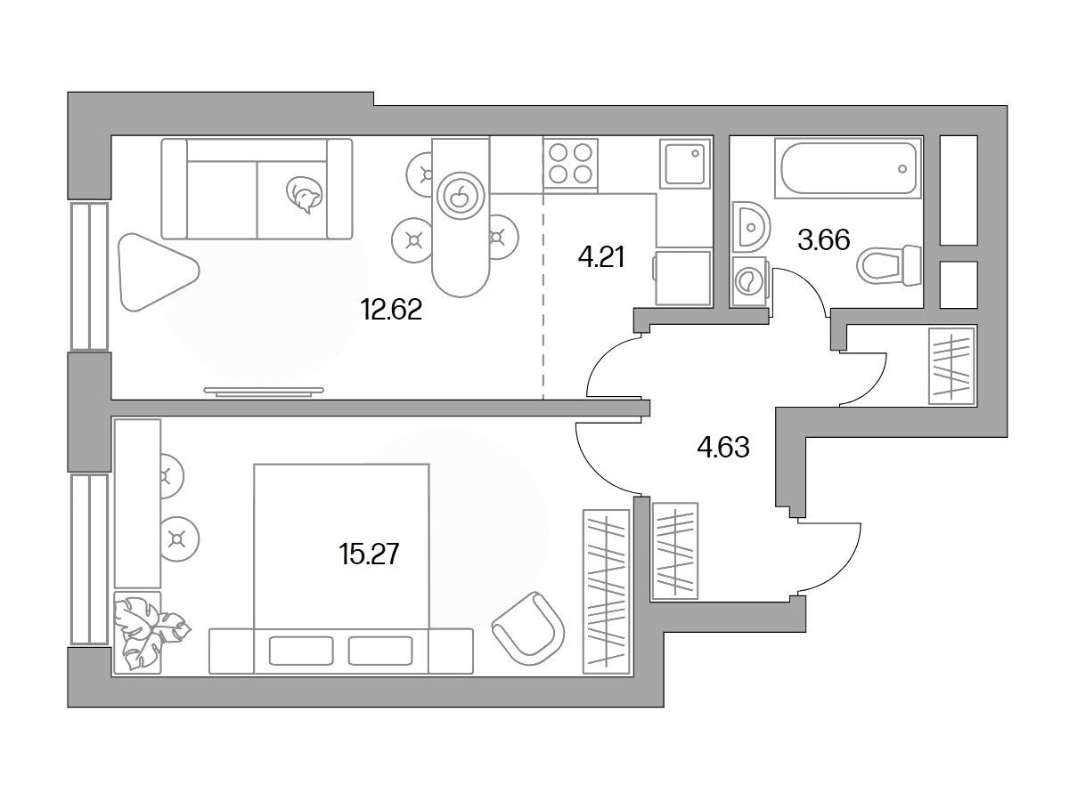 Планировка: 2-комн. квартира 41.88 м² в новостройке ЖК Ильинойс