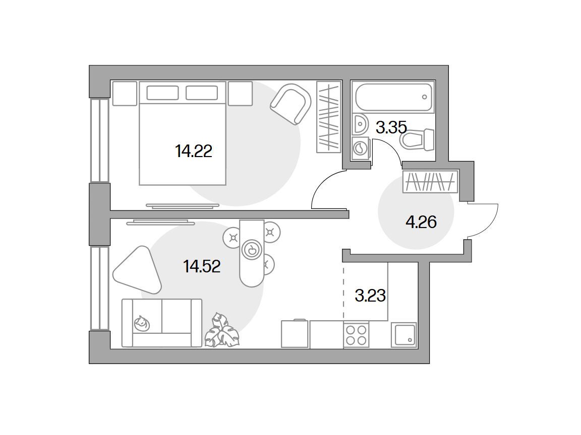 Планировка: 2-комн. квартира 39.58 м² в новостройке Ильинойс