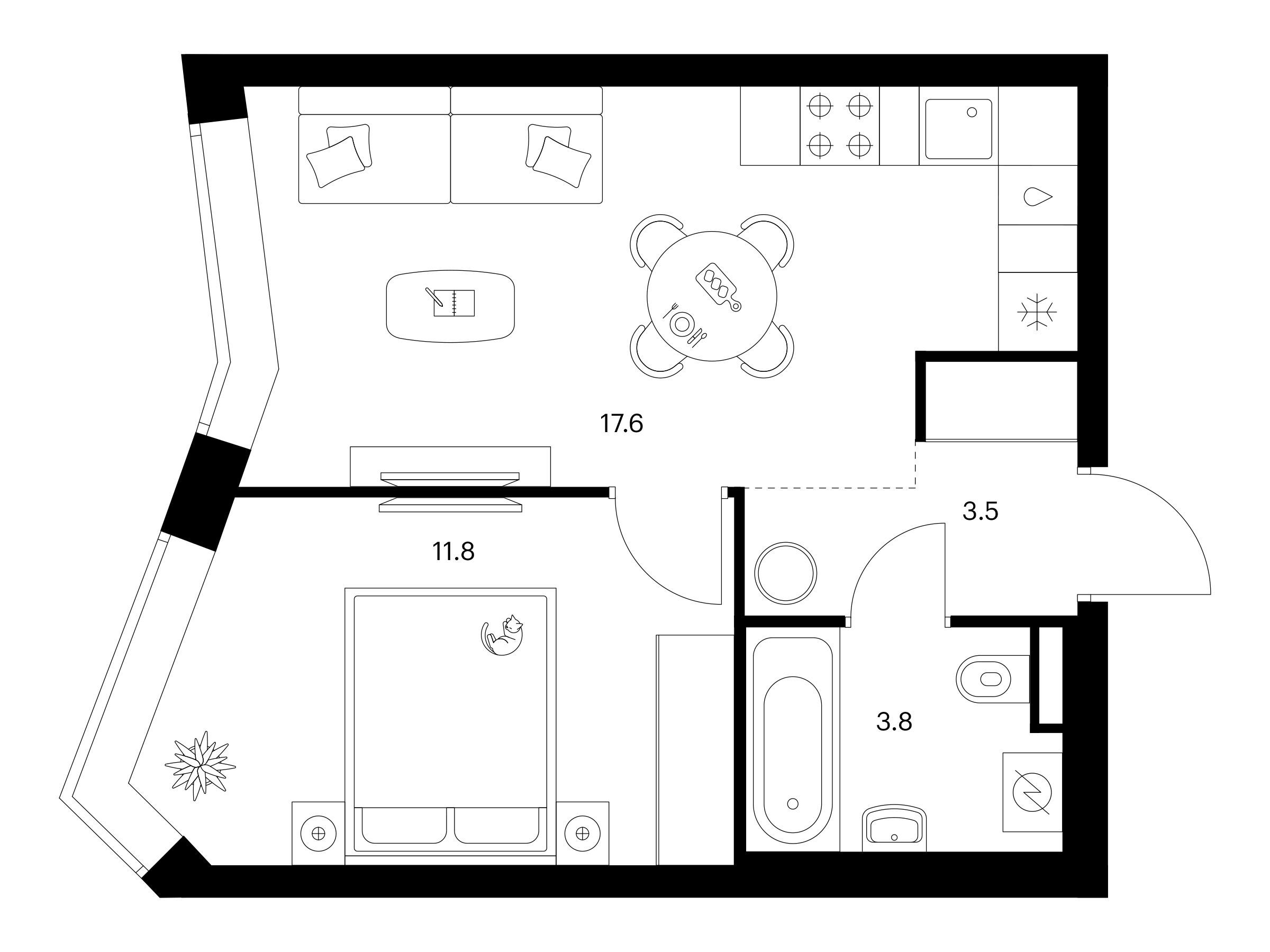 Планировка: 1-комн. квартира 36.70 м² в новостройке ЖК Мичуринский парк