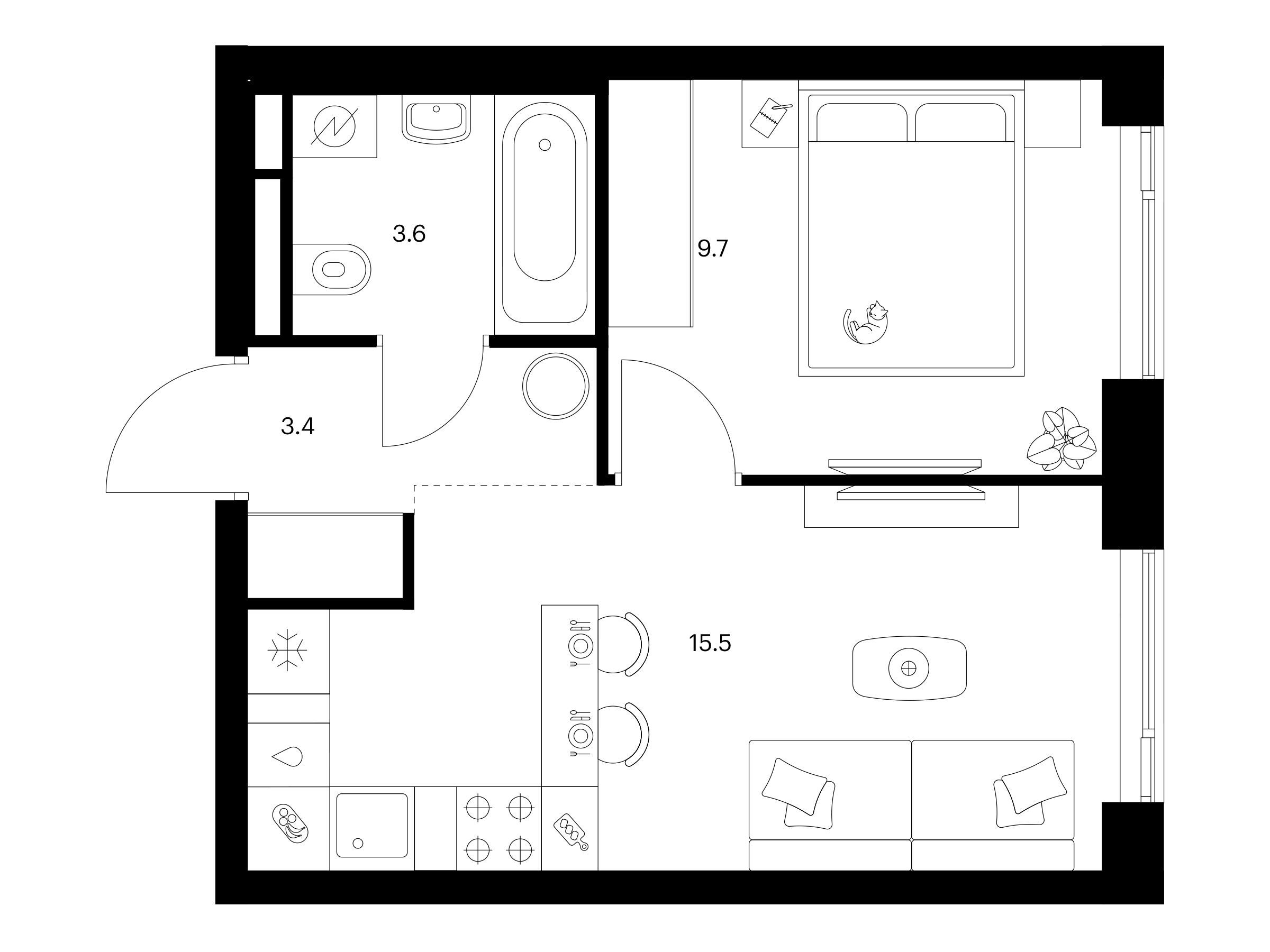 Планировка: 1-комн. квартира 32.20 м² в новостройке ЖК Мичуринский парк