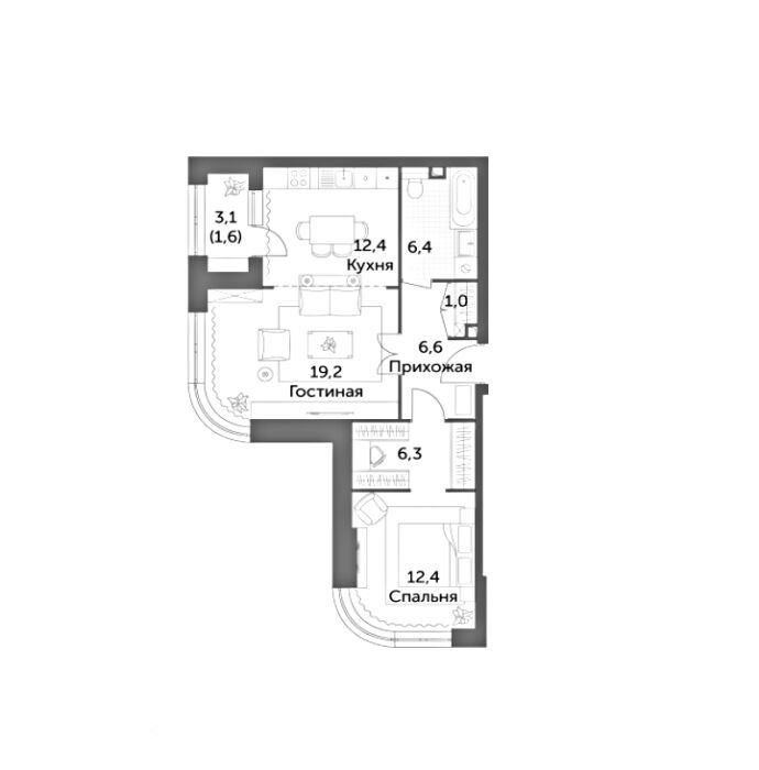 Планировка: 2-комн. квартира 65.90 м² в новостройке Режиссер