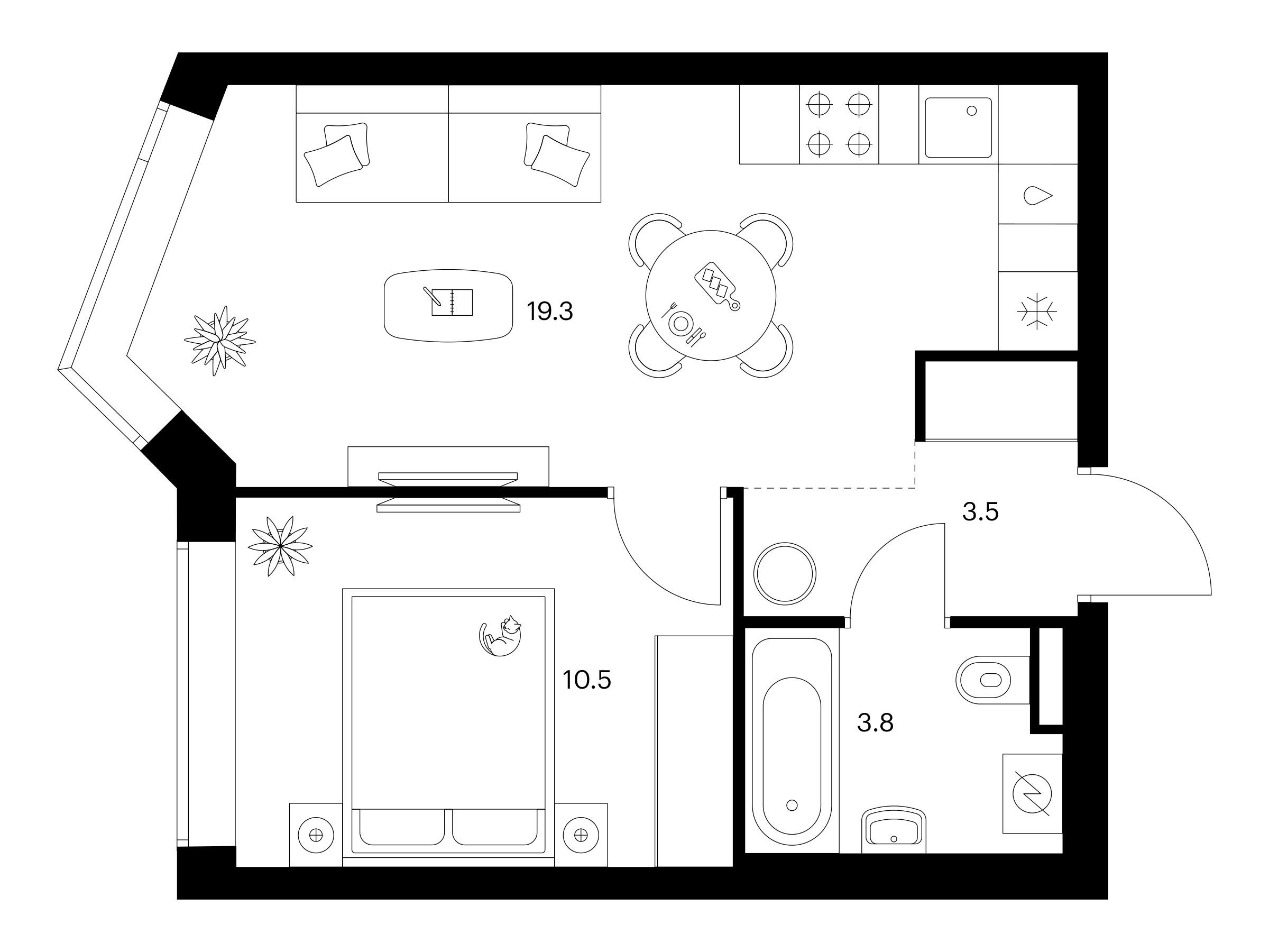 Планировка: 1-комн. квартира 37.10 м² в новостройке ЖК Мичуринский парк