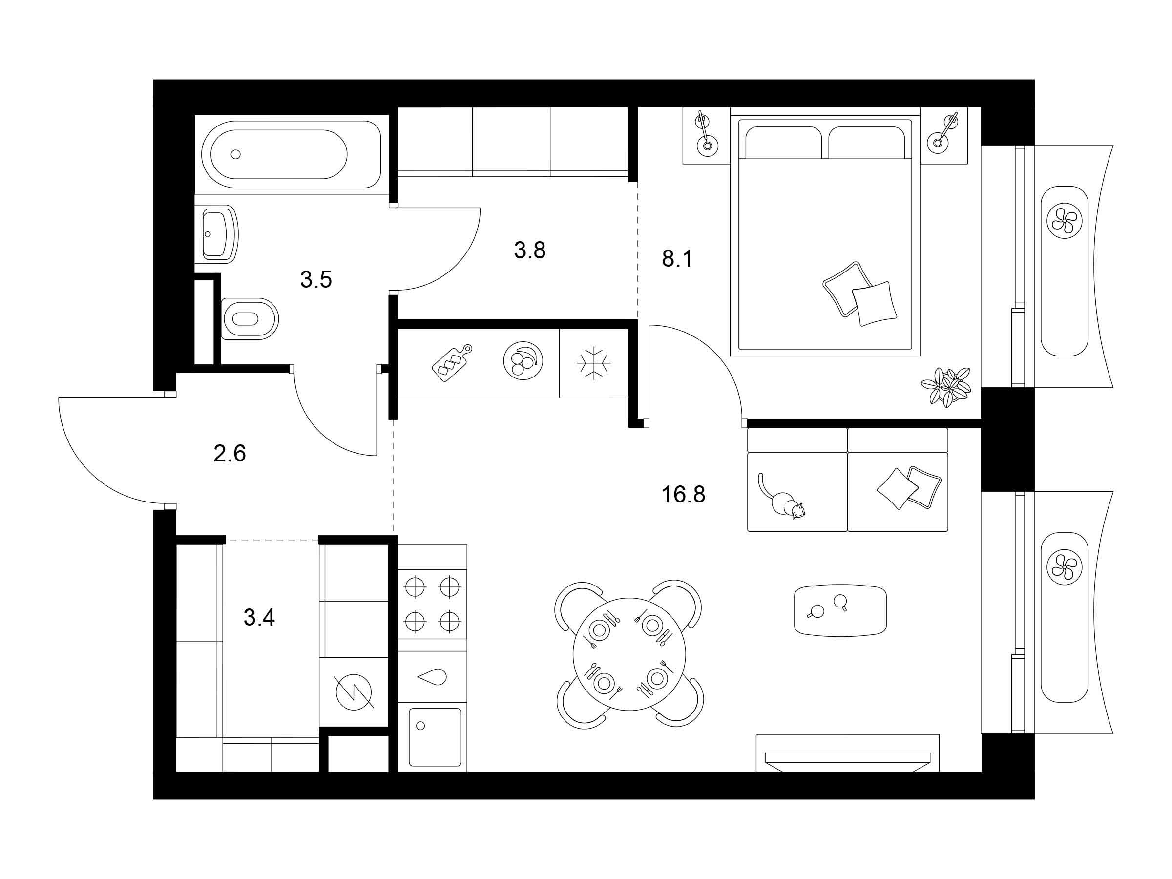 Планировка: 1-комн. квартира 38.20 м² в новостройке ЖК Алтуфьевское 53