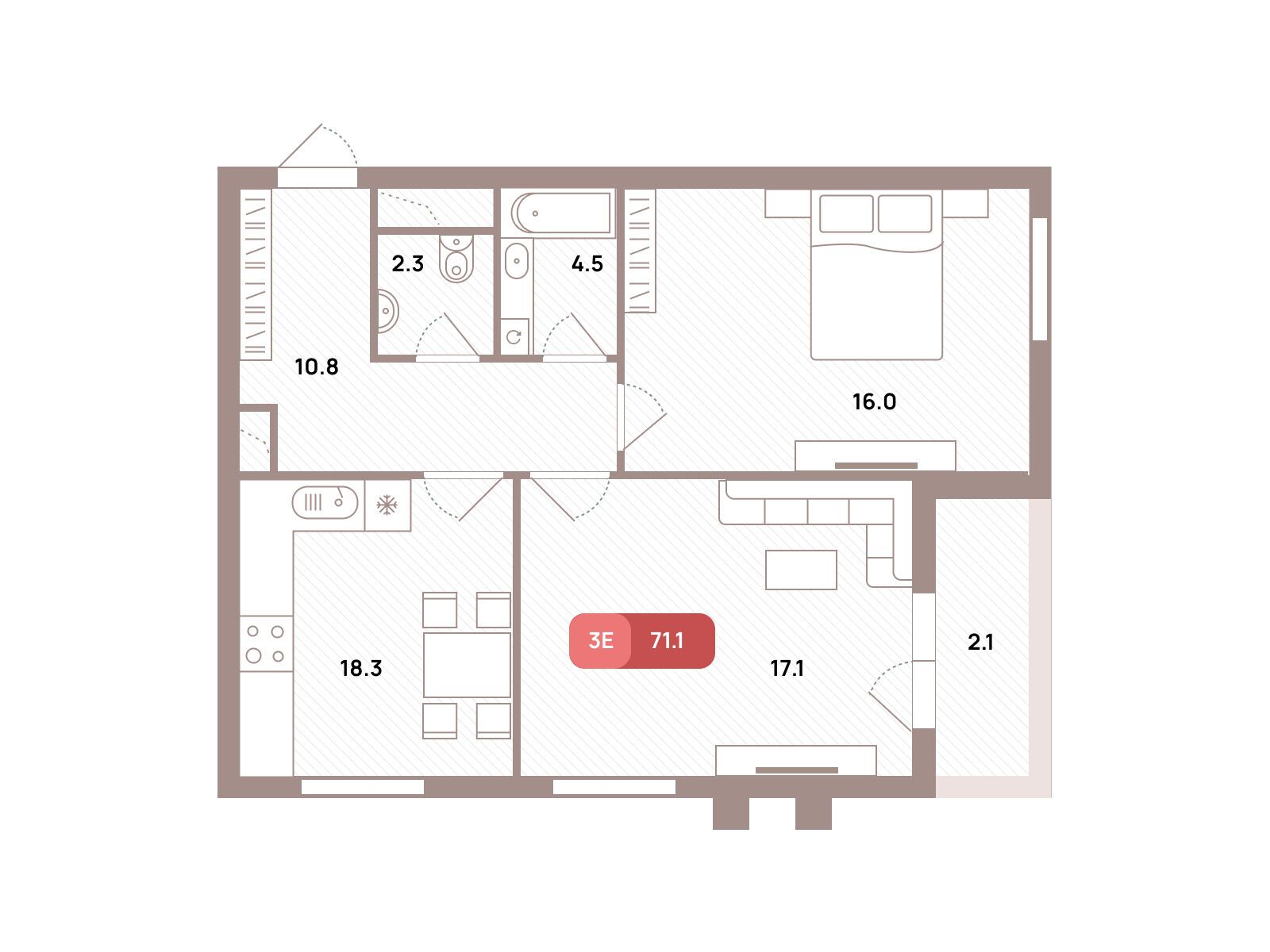 Планировка: 3-комн. квартира 71.10 м² в новостройке ЖК Проспект 39