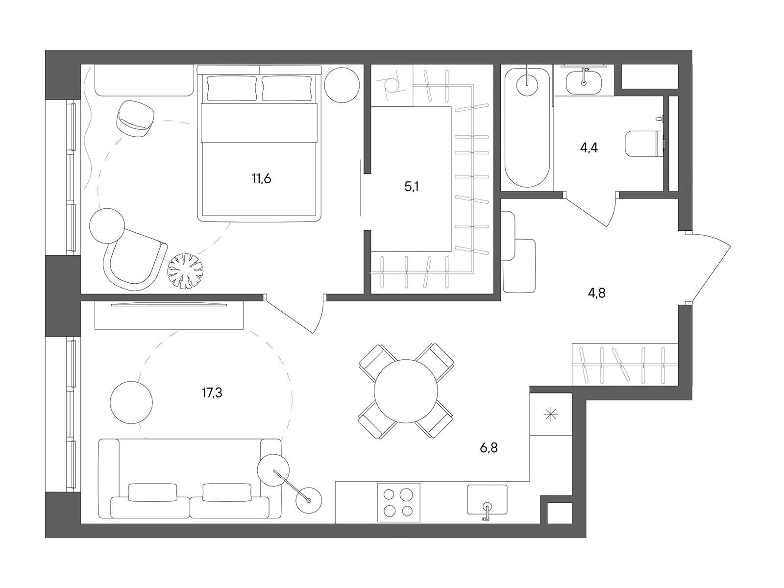 Планировка: 1-комн. квартира 50.00 м² в новостройке Стоун Сокольники