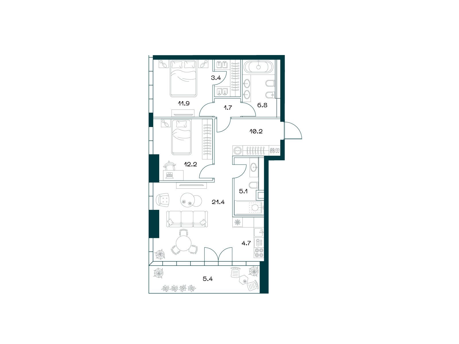 Планировка: 3-комн. квартира 82.60 м² в новостройке ЖК Шифт