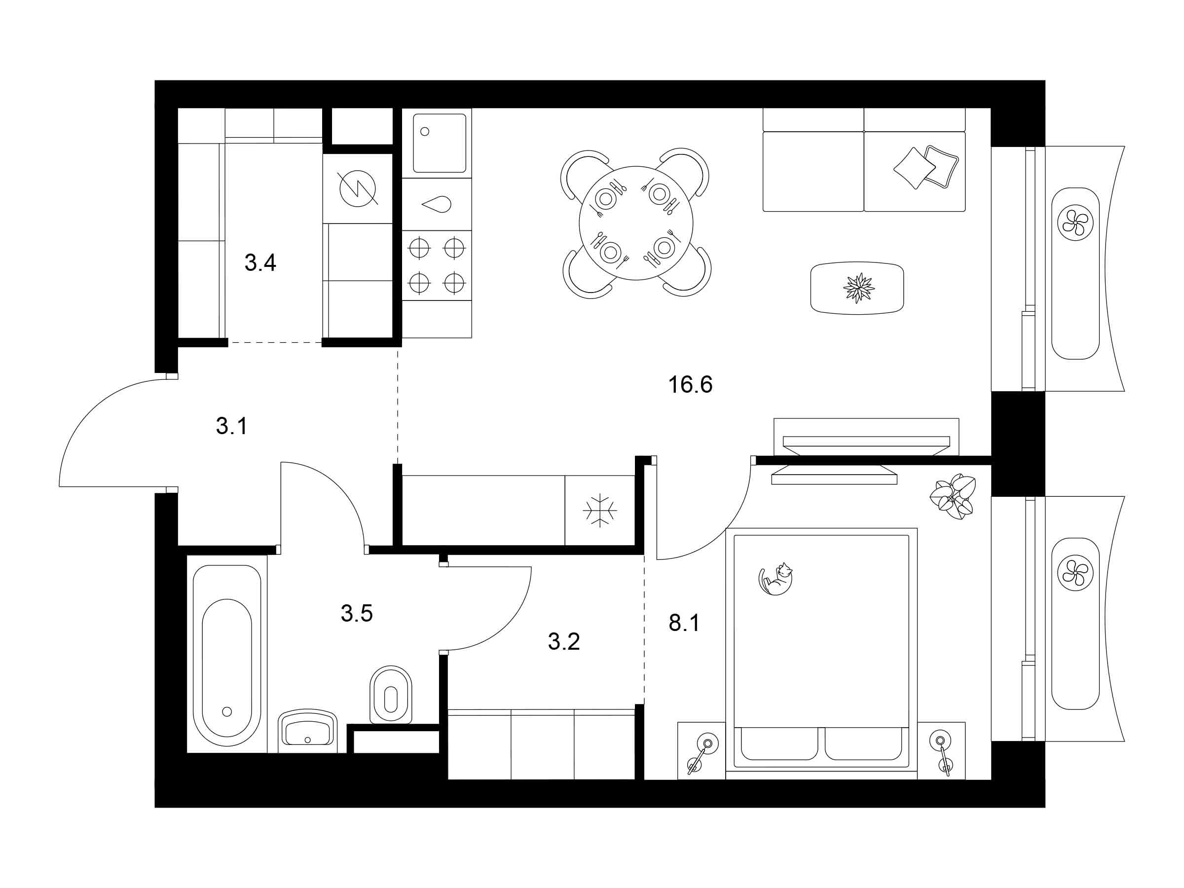 Планировка: 1-комн. квартира 37.90 м² в новостройке ЖК Алтуфьевское 53