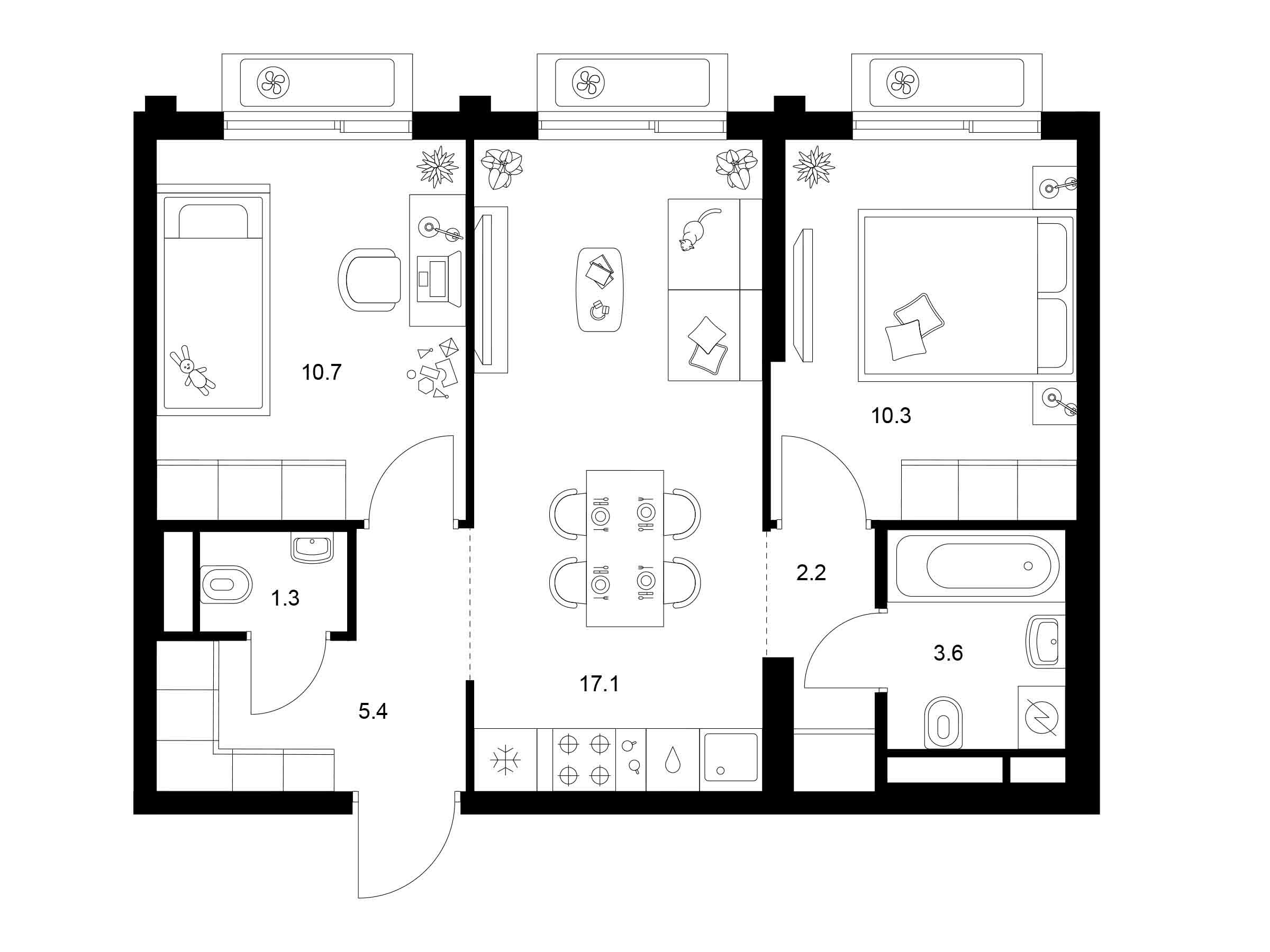 Планировка: 2-комн. квартира 50.60 м² в новостройке Алтуфьевское 53
