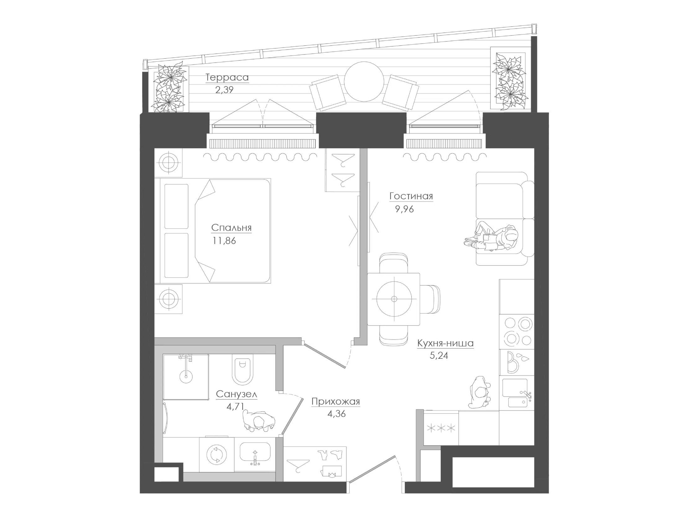 Планировка: 1-комн. квартира 38.33 м² в новостройке ЖК Селигер Сити