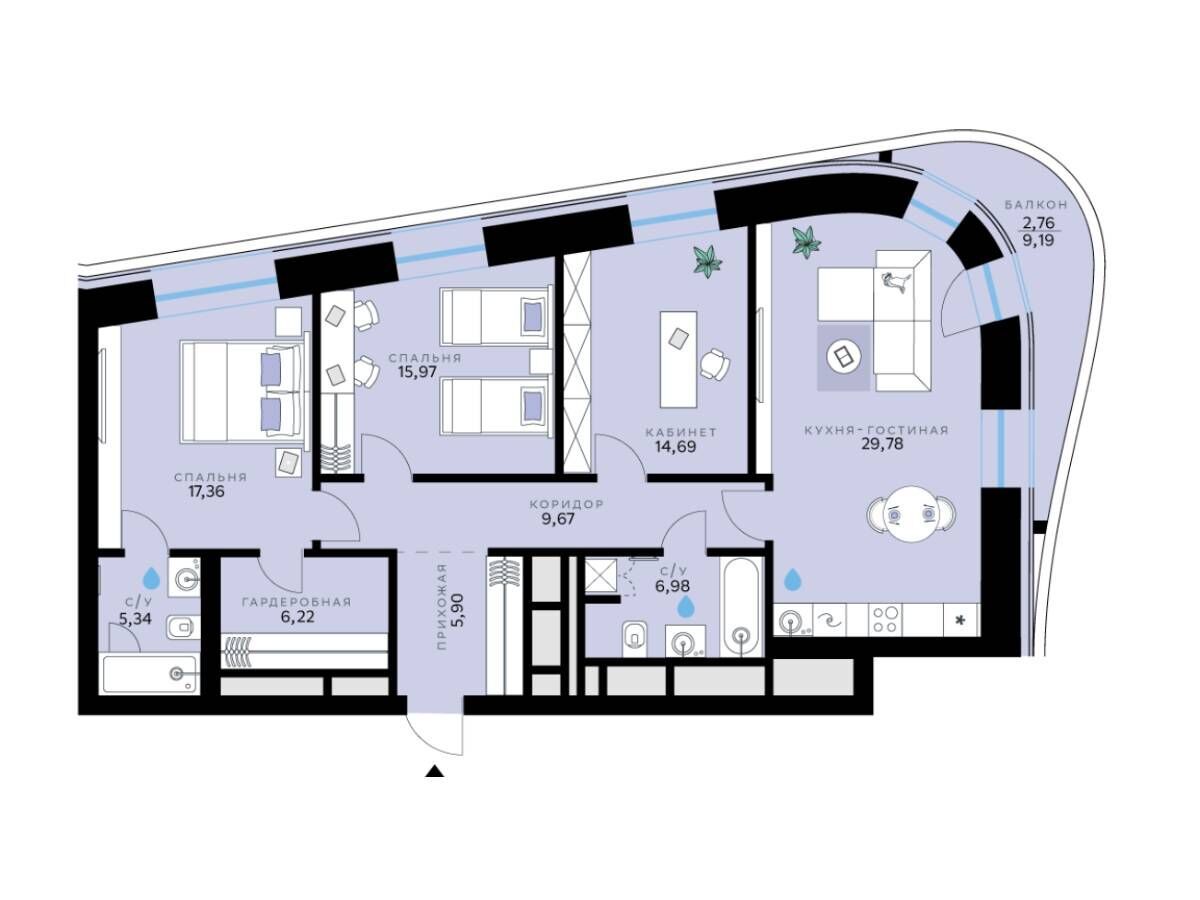 Планировка: 3-комн. квартира 114.67 м² в новостройке СберСити