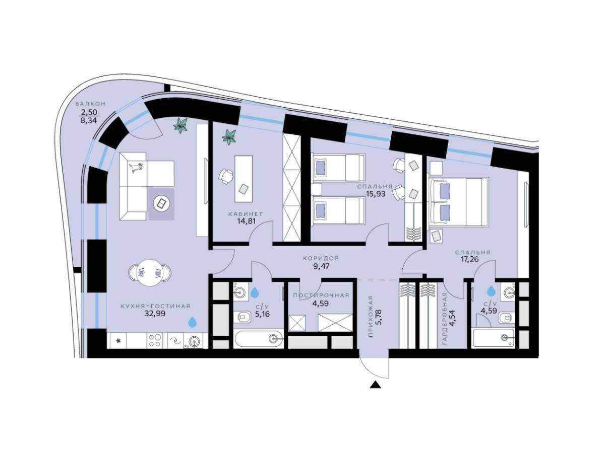 Планировка: 3-комн. квартира 117.62 м² в новостройке СберСити