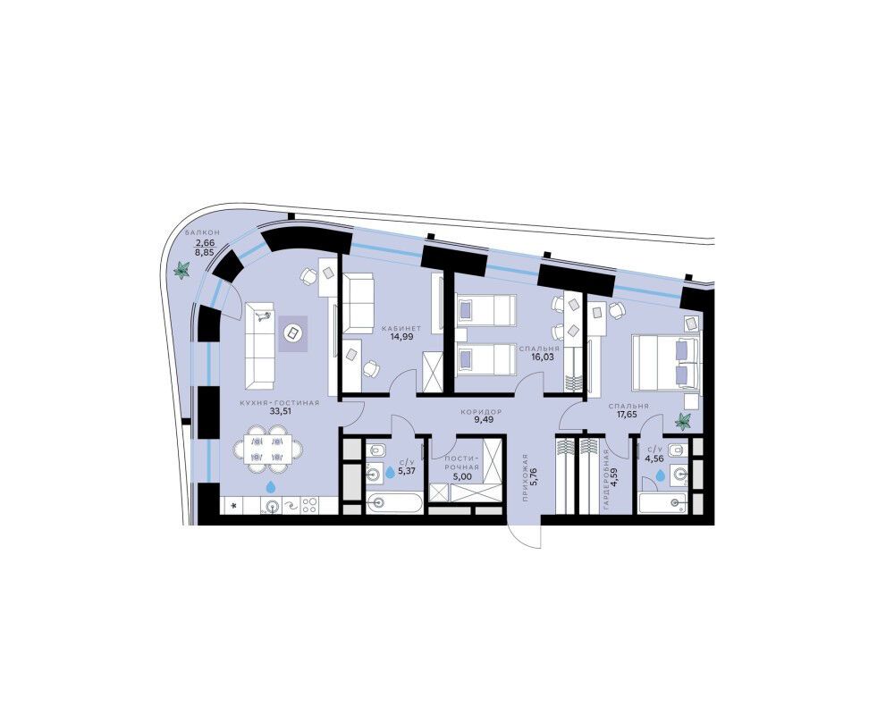 Планировка: 3-комн. квартира 119.61 м² в новостройке СберСити
