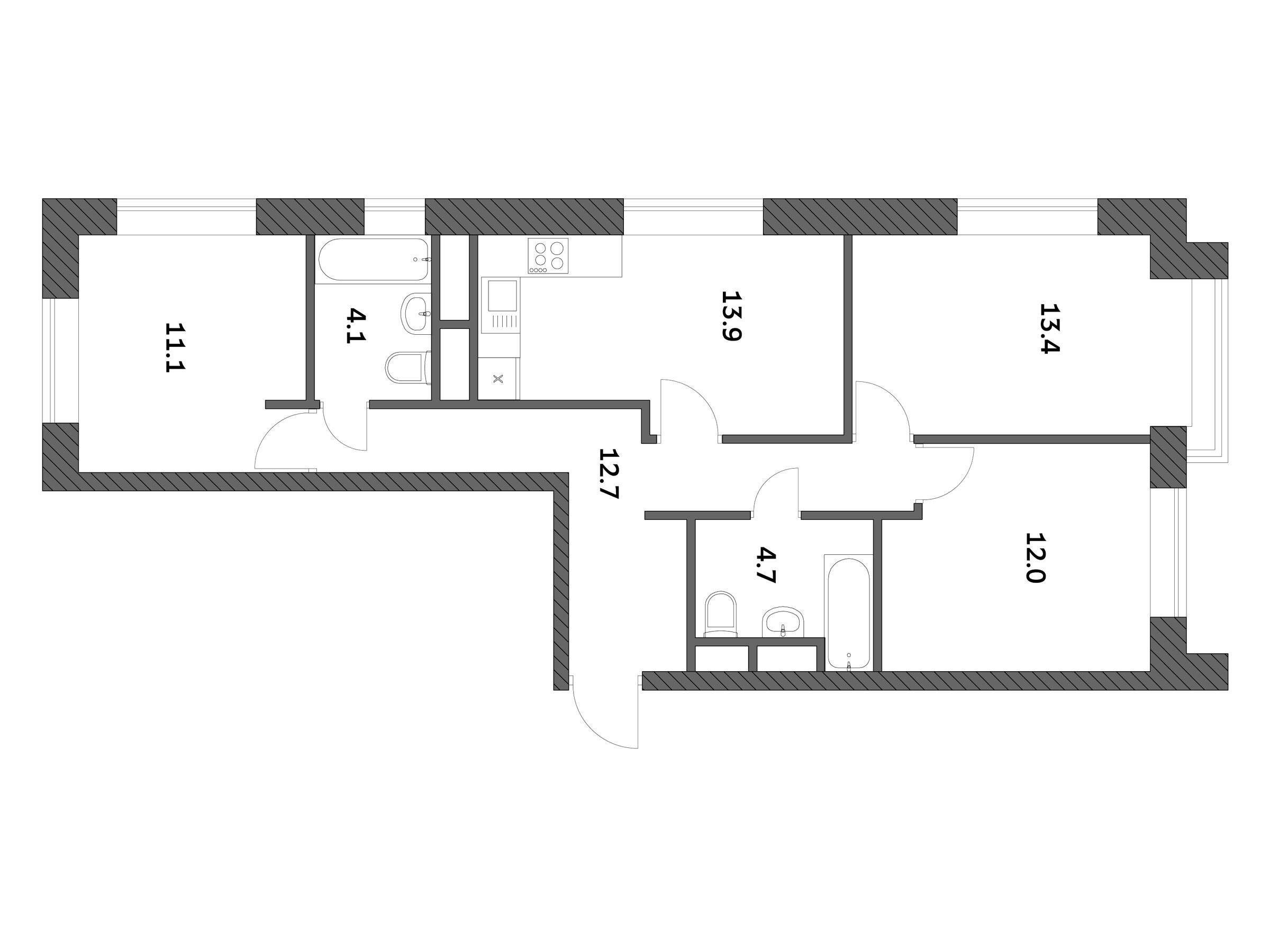 Планировка: 3-комн. квартира 71.87 м² в новостройке Городские истории