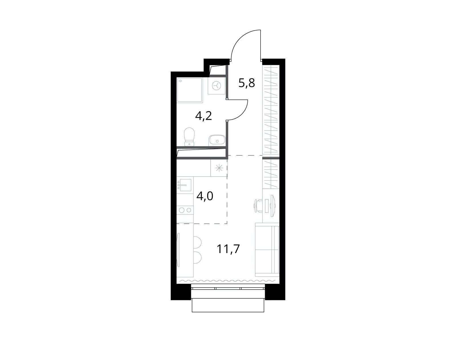 Планировка: Студия 25.70 м² в новостройке 1-й Саларьевский