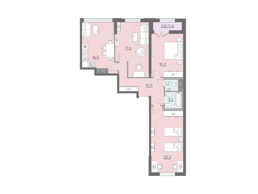 Планировка: 3-комн. квартира 88.40 м² в новостройке Цивилизация на Неве