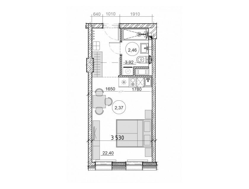 Планировка: Студия 26.00 м² в новостройке Авеню-апарт на Малом
