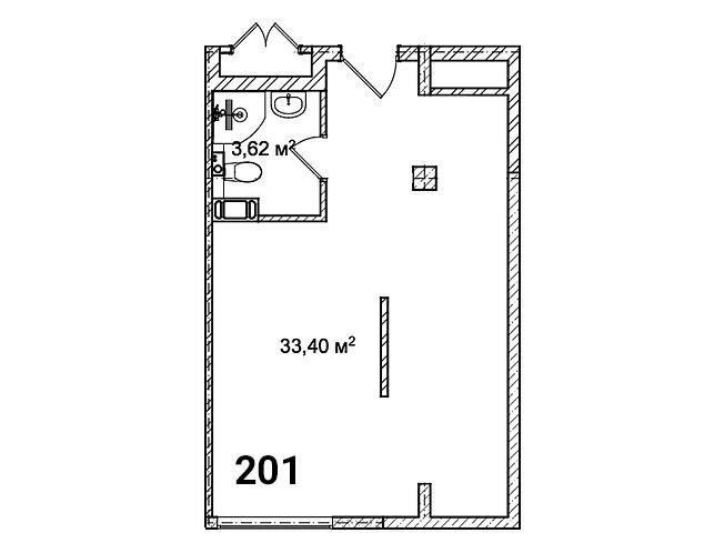 Планировка: Студия 37.00 м² в новостройке Авеню-апарт на Малом
