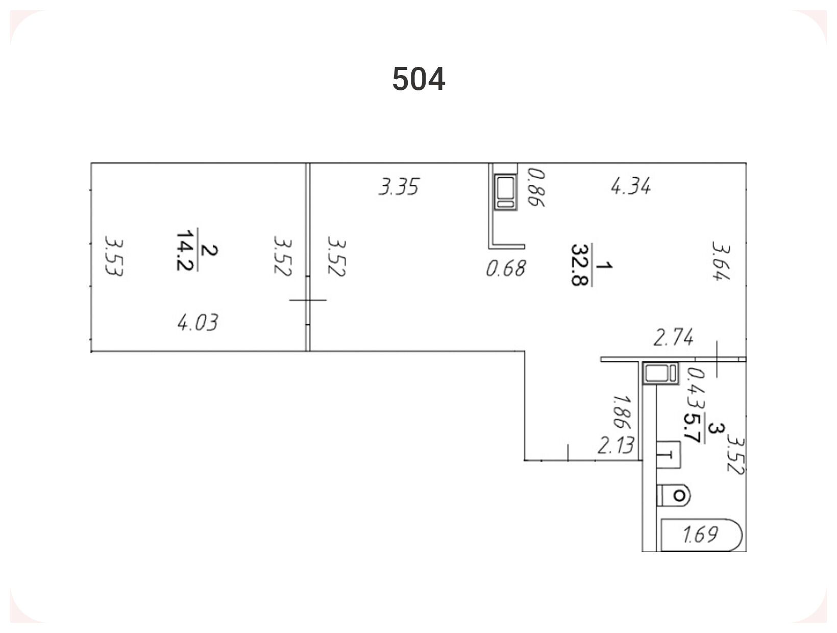 Планировка: 2-комн. квартира 52.00 м² в новостройке Авеню-апарт на Малом