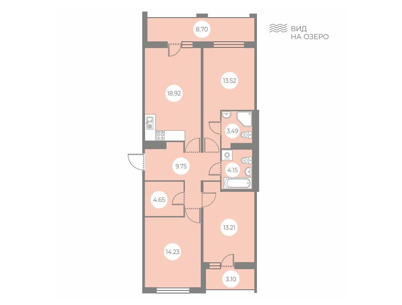 Планировка: 3-комн. квартира 87.82 м² в новостройке БФА в Озерках