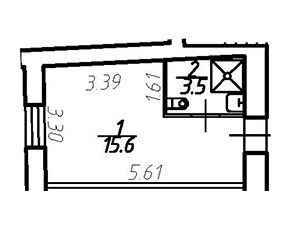 Планировка: Студия 19.10 м² в новостройке Майков 4А