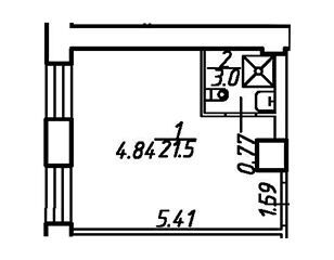 Планировка: Студия 24.50 м² в новостройке Майков 4А