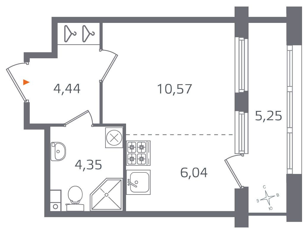 Планировка: Студия 25.40 м² в новостройке Квартал Б15