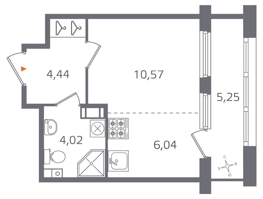 Планировка: Студия 25.07 м² в новостройке Квартал Б15