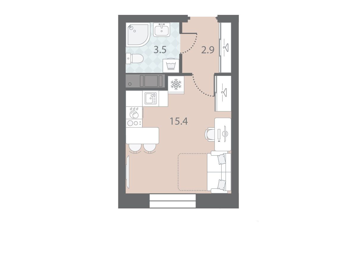 Планировка: Студия 21.80 м² в новостройке ЖК Большая Охта