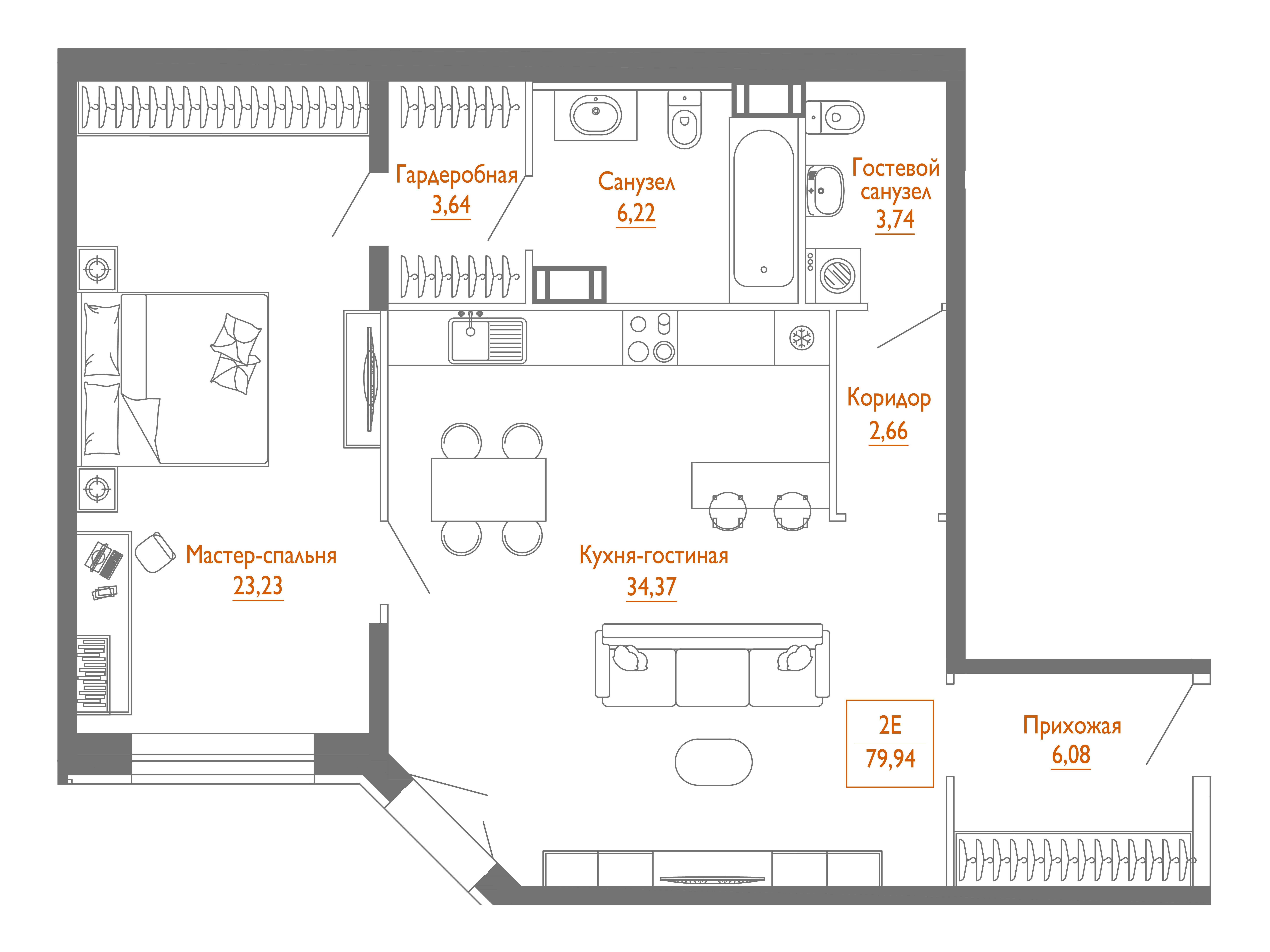 Планировка: Студия 80.20 м² в новостройке Монодом Лайн