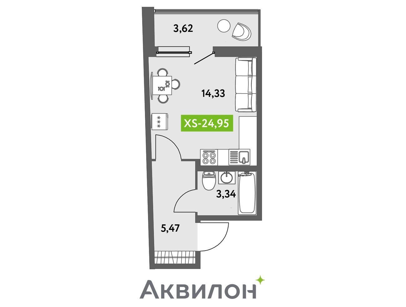 Планировка: Студия 25.10 м² в новостройке Аквилон Залив