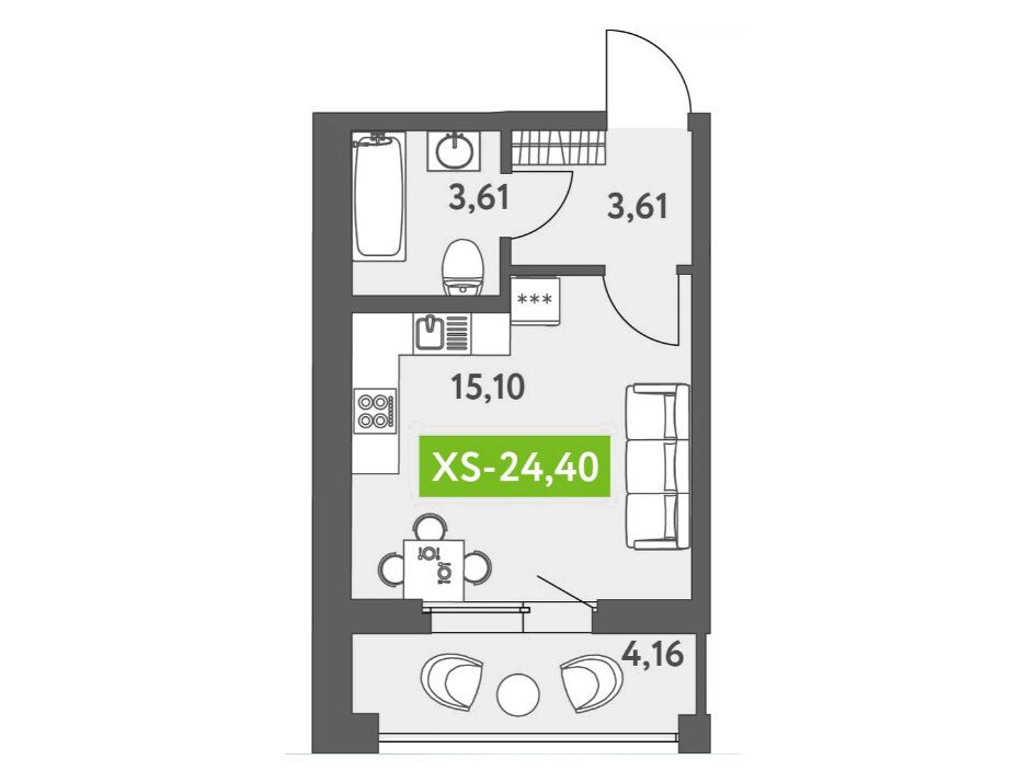 Планировка: Студия 24.40 м² в новостройке Аквилон Залив