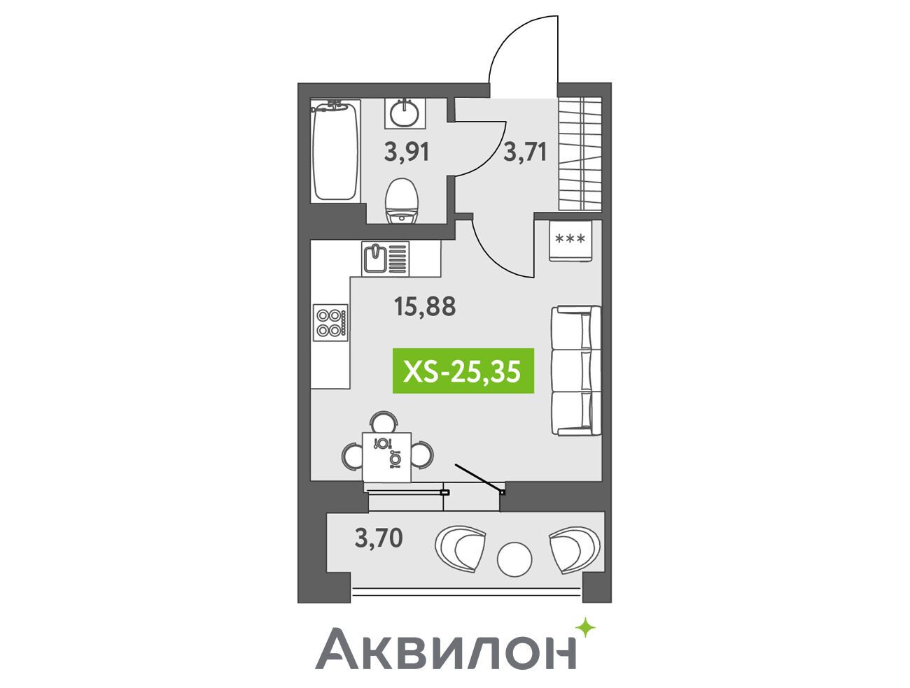 Планировка: Студия 25.90 м² в новостройке Аквилон Залив