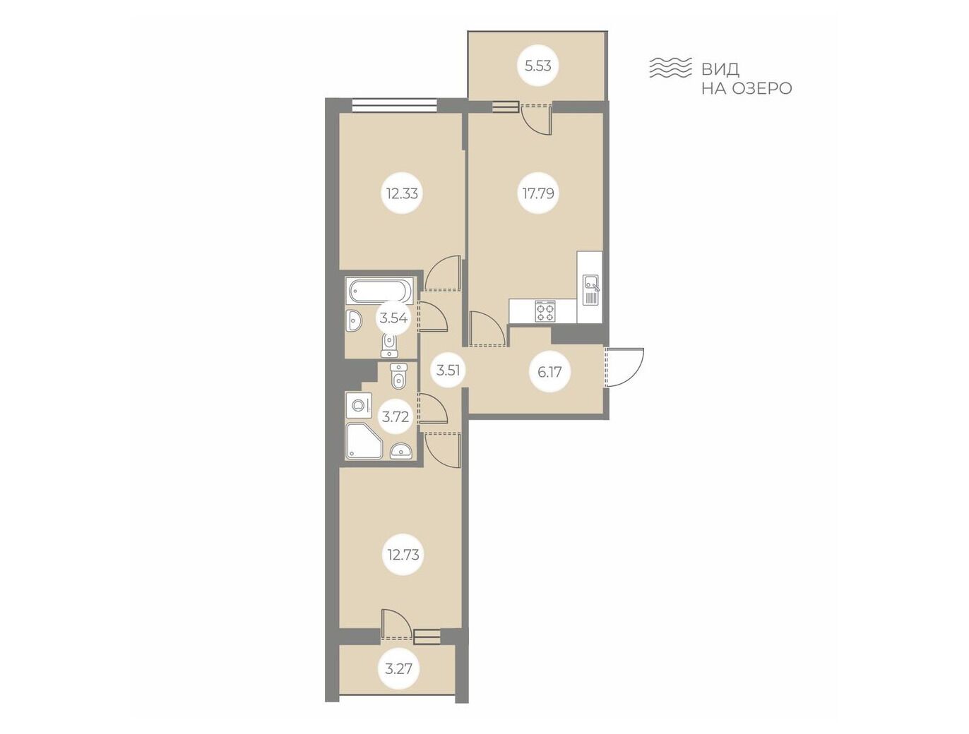 Планировка: 2-комн. квартира 63.09 м² в новостройке ЖК БФА в Озерках