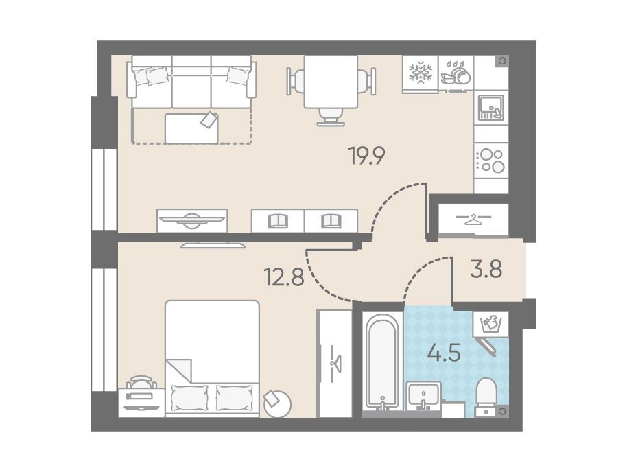 Планировка: 1-комн. квартира 41.00 м² в новостройке ЛСР. Измайловский