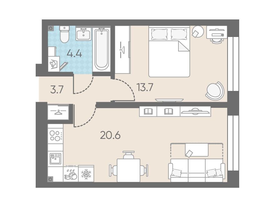 Планировка: 1-комн. квартира 42.40 м² в новостройке ЛСР. Измайловский