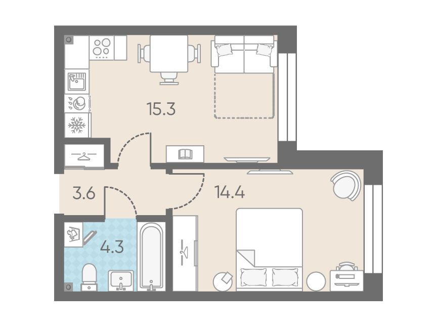 Планировка: 1-комн. квартира 37.60 м² в новостройке ЛСР. Измайловский