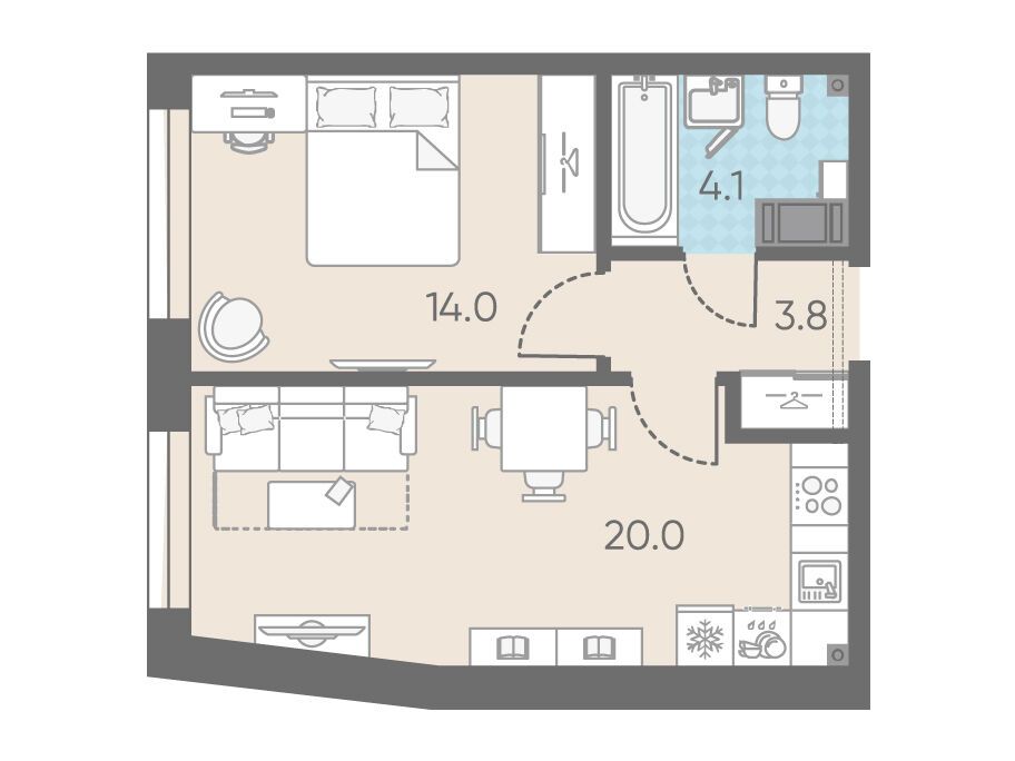 Планировка: 1-комн. квартира 41.90 м² в новостройке ЖК ЛСР Измайловский