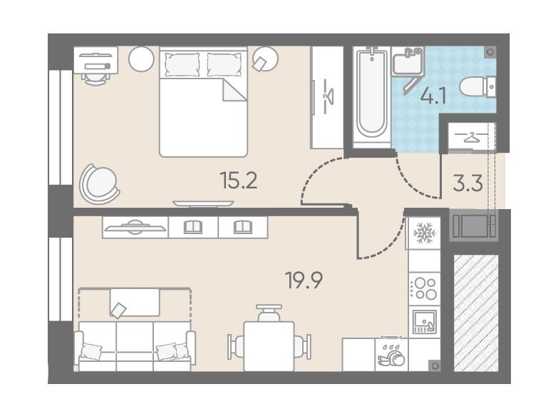 Планировка: 1-комн. квартира 42.50 м² в новостройке ЖК ЛСР Измайловский